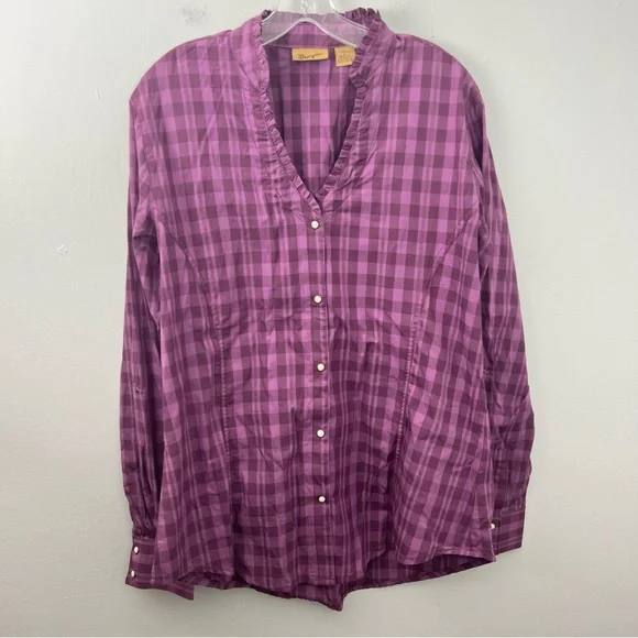 Wrangler Ruffle Gingham Checks Pearl Snap Top - Picture 1 of 6